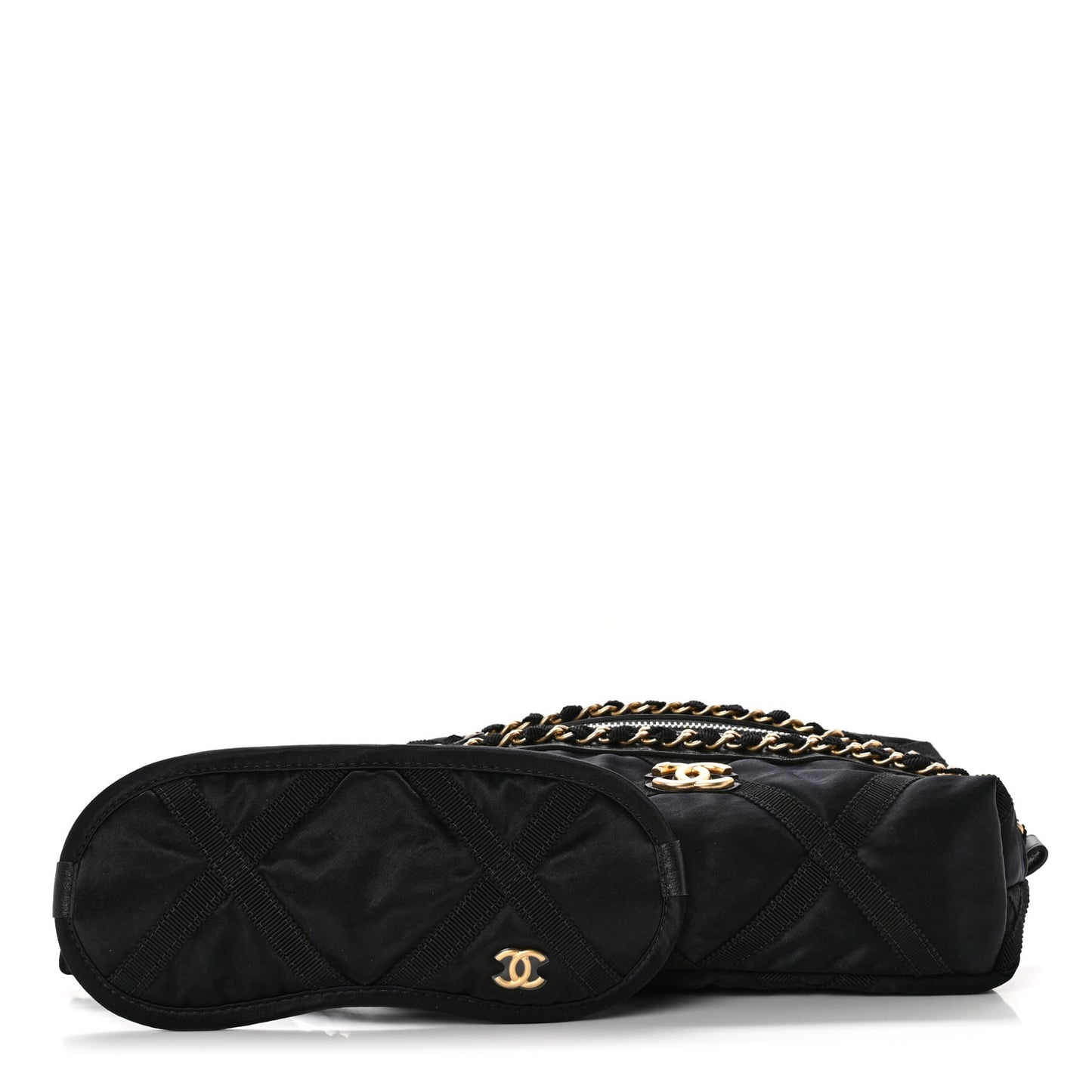 Nylon Grosgrain Lifestyle Pouch With Sleep Mask Black