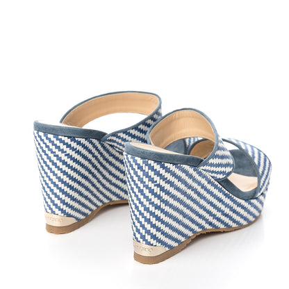 Jimmy Choo Woven Raffia Stripe Parker Wedge Sandals 36.5 Dusk Blue 4 of 8