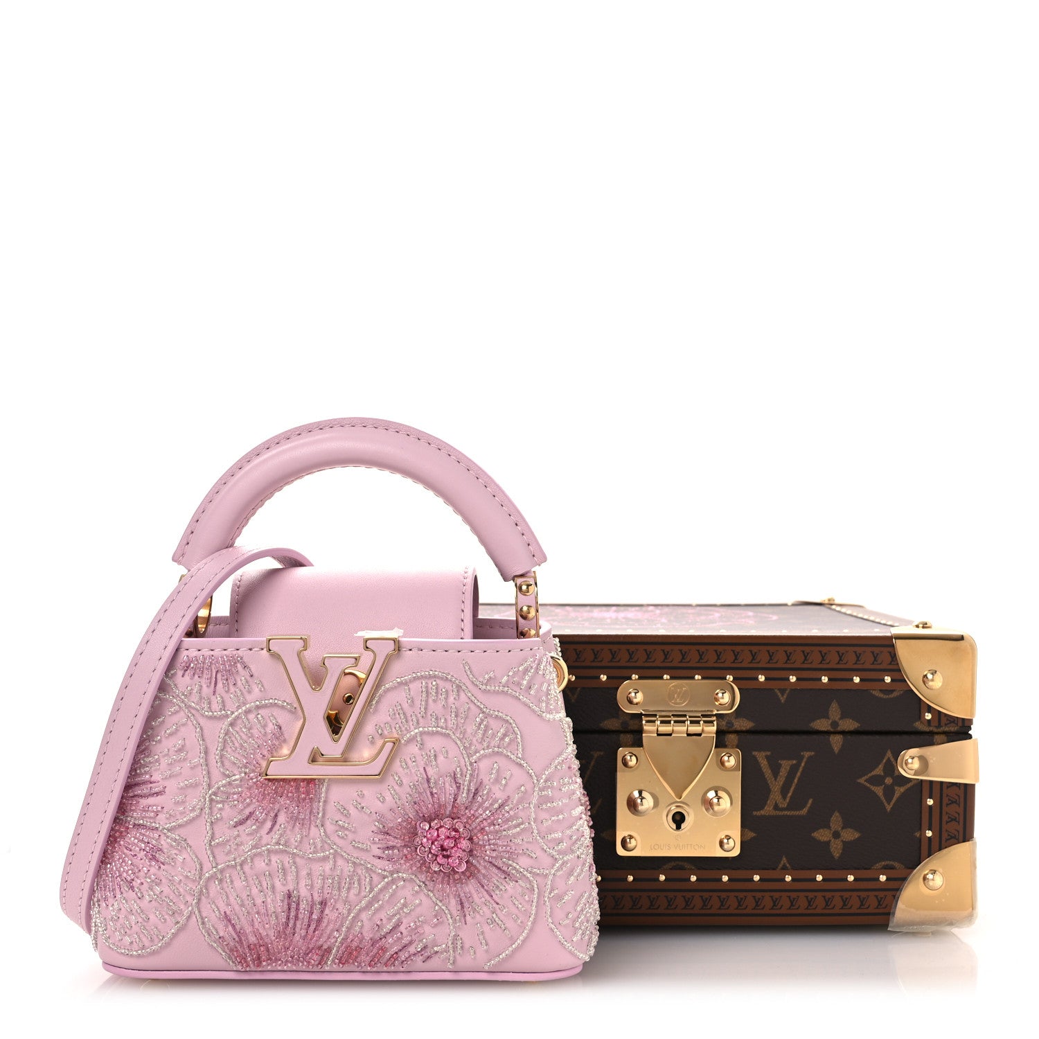 Louis Vuitton Calfskin Embroidered Nano Capucines Guimauvre Pink 4 of 23