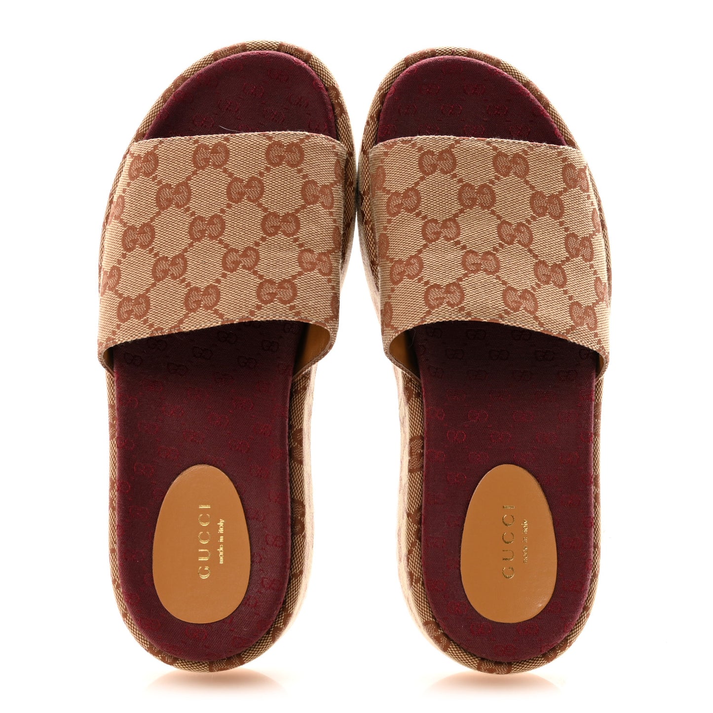 Canvas GG Monogram Angelina Platform Slide Sandals 38.5 Beige Ruggine