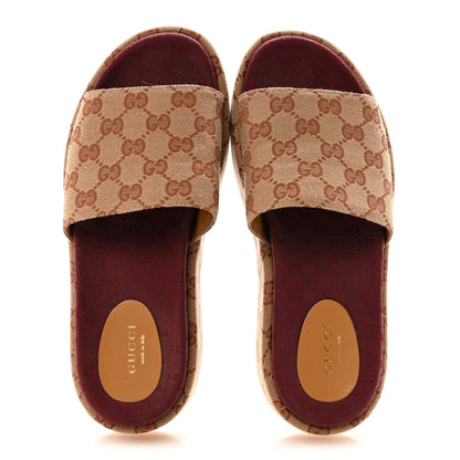 Gucci Canvas GG Monogram Angelina Platform Slide Sandals 38.5 Beige Ruggine 2 of 9