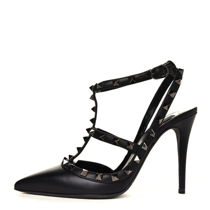 Valentino Garavani Calfskin Nappa Rockstud Ankle Strap 100mm Pumps 37.5 Black 1 of 6