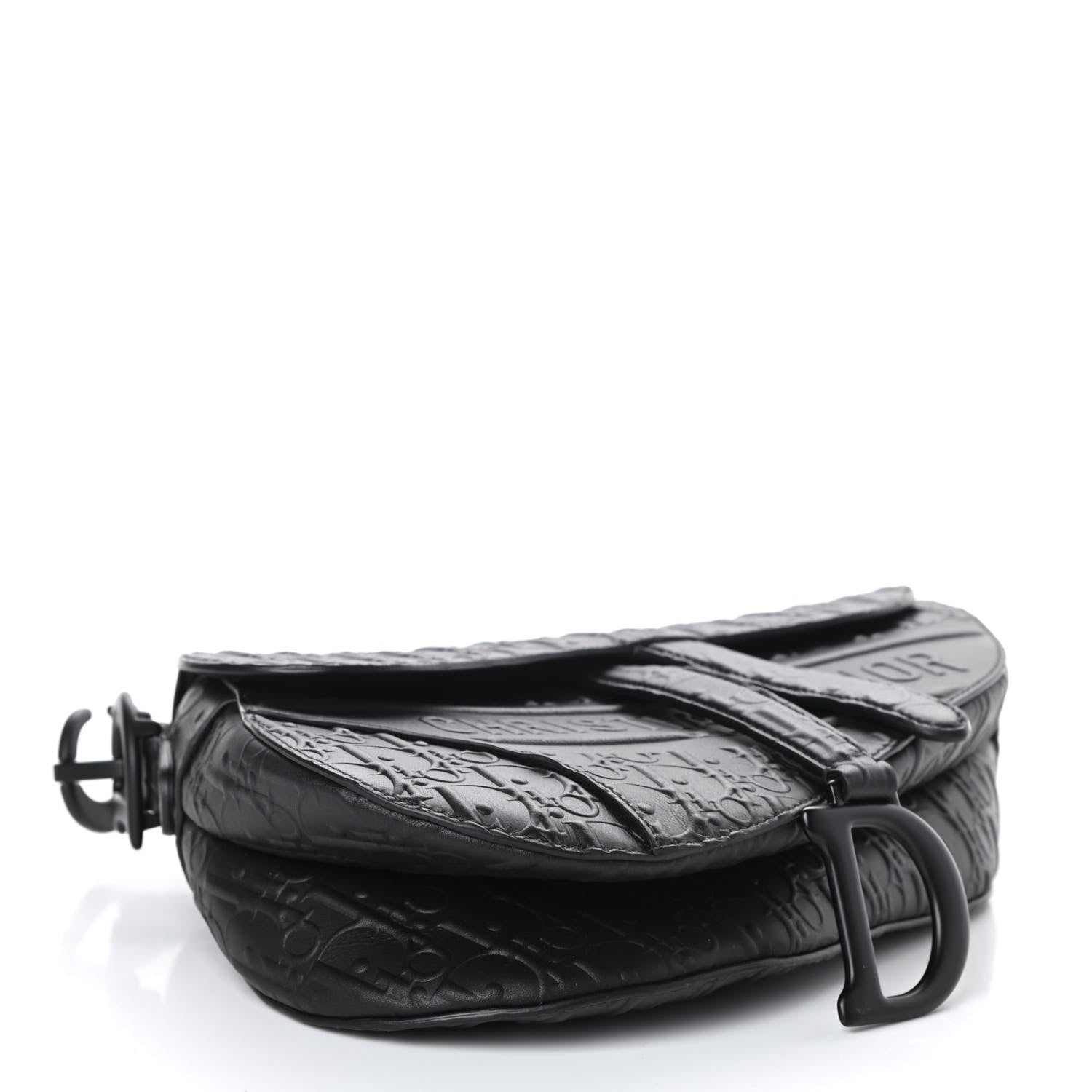 Christian Dior Calfskin Embossed Oblique Saddle Bag Black 4 of 9