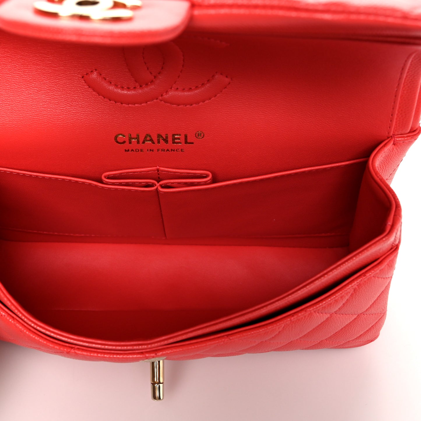 Caviar Quilted Small Double Flap Coral