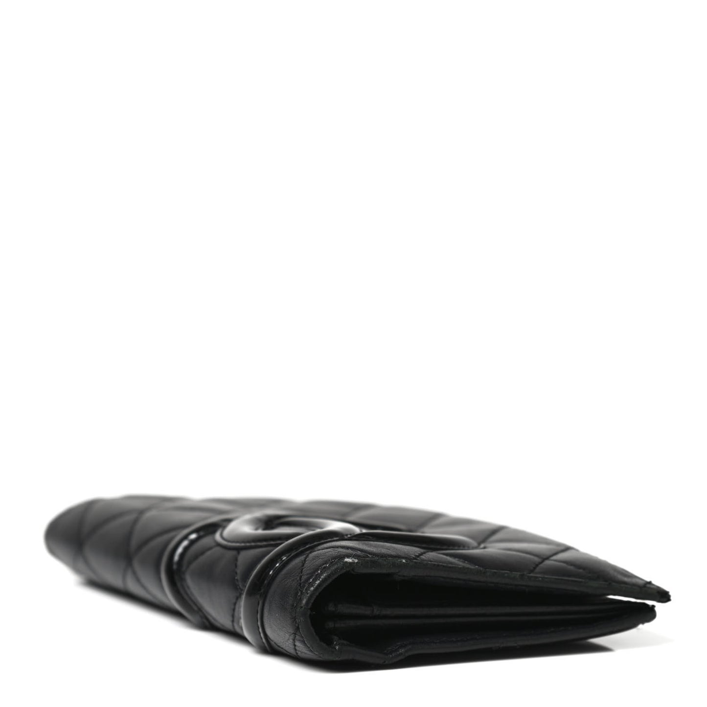 Calfskin Quilted Cambon Yen Wallet Black