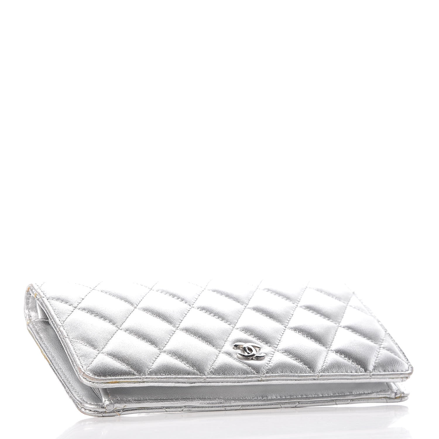 Chanel Metallic Lambskin Quilted Yen Wallet Silver 4 of 19