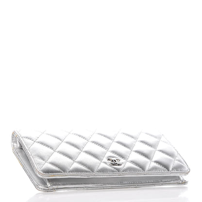 Chanel Metallic Lambskin Quilted Yen Wallet Silver 4 of 19