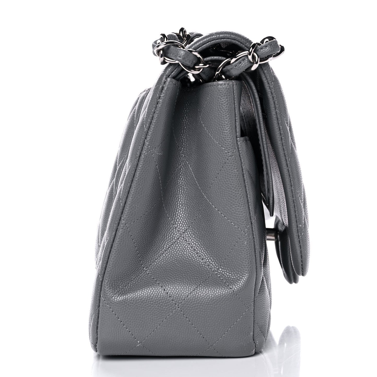 Caviar Quilted Jumbo Double Flap Grey