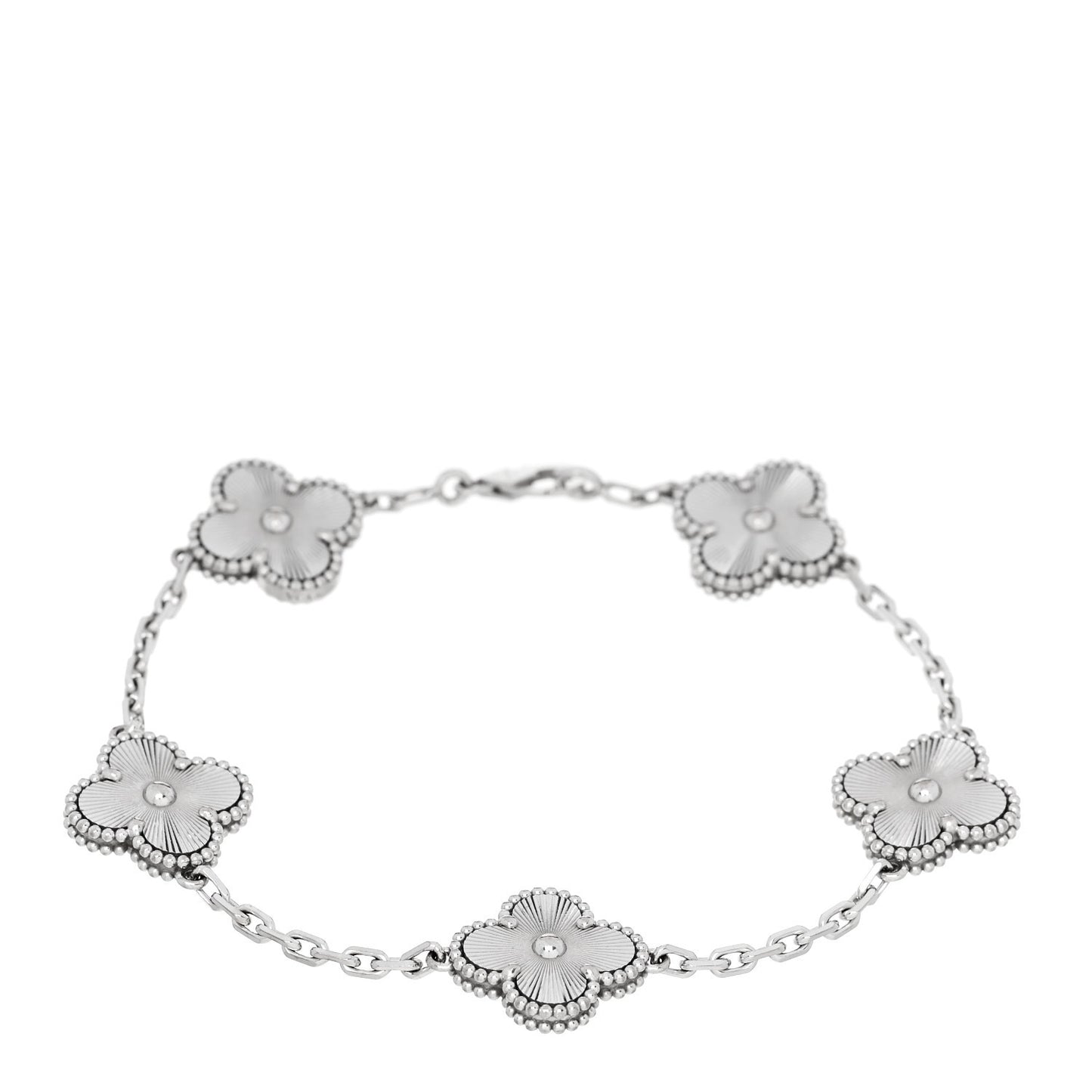 18K White Gold 5 Motifs Guilloche Vintage Alhambra Bracelet