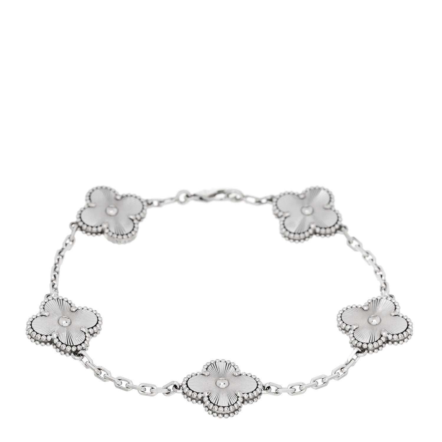 Van Cleef & Arpels 18K White Gold 5 Motifs Guilloche Vintage Alhambra Bracelet 1 of 4