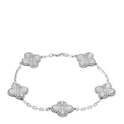 Van Cleef & Arpels 18K White Gold 5 Motifs Guilloche Vintage Alhambra Bracelet 1 of 4