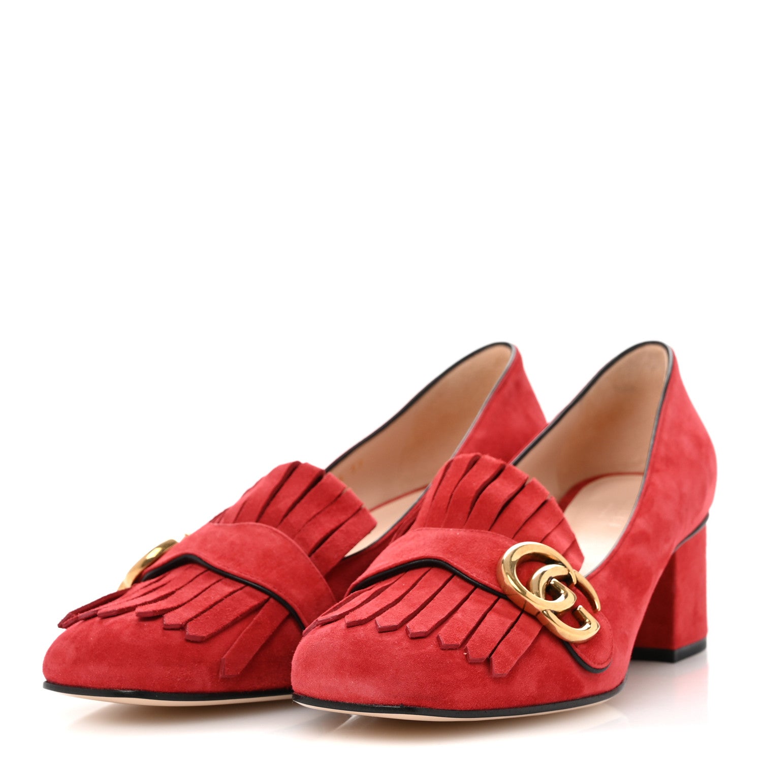 Gucci Kid Scamosciato GG Marmont Fringe 50mm Loafer Pumps 39 Vulcanic Red 4 of 10