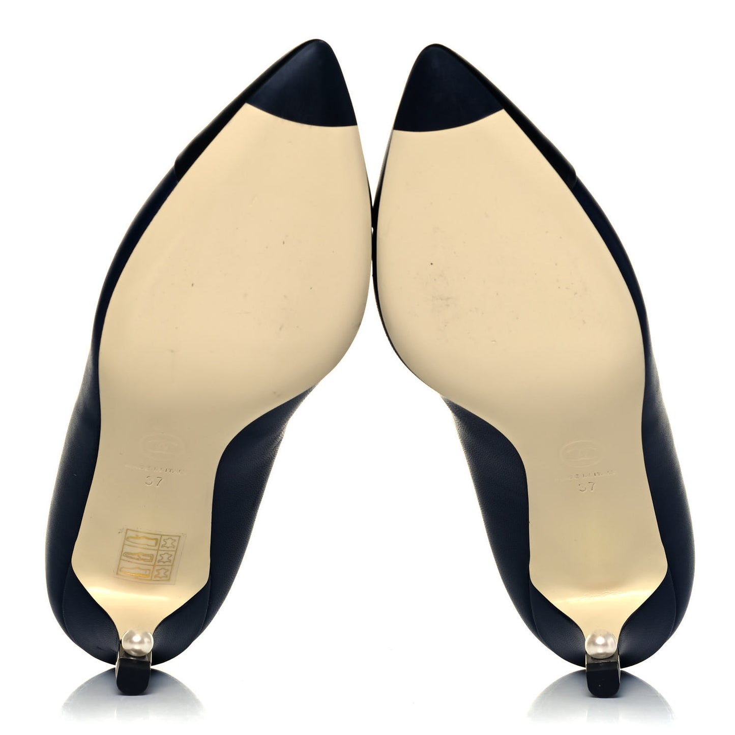 Lambskin Pearl Cap Toe Pumps 37 Navy Blue Black