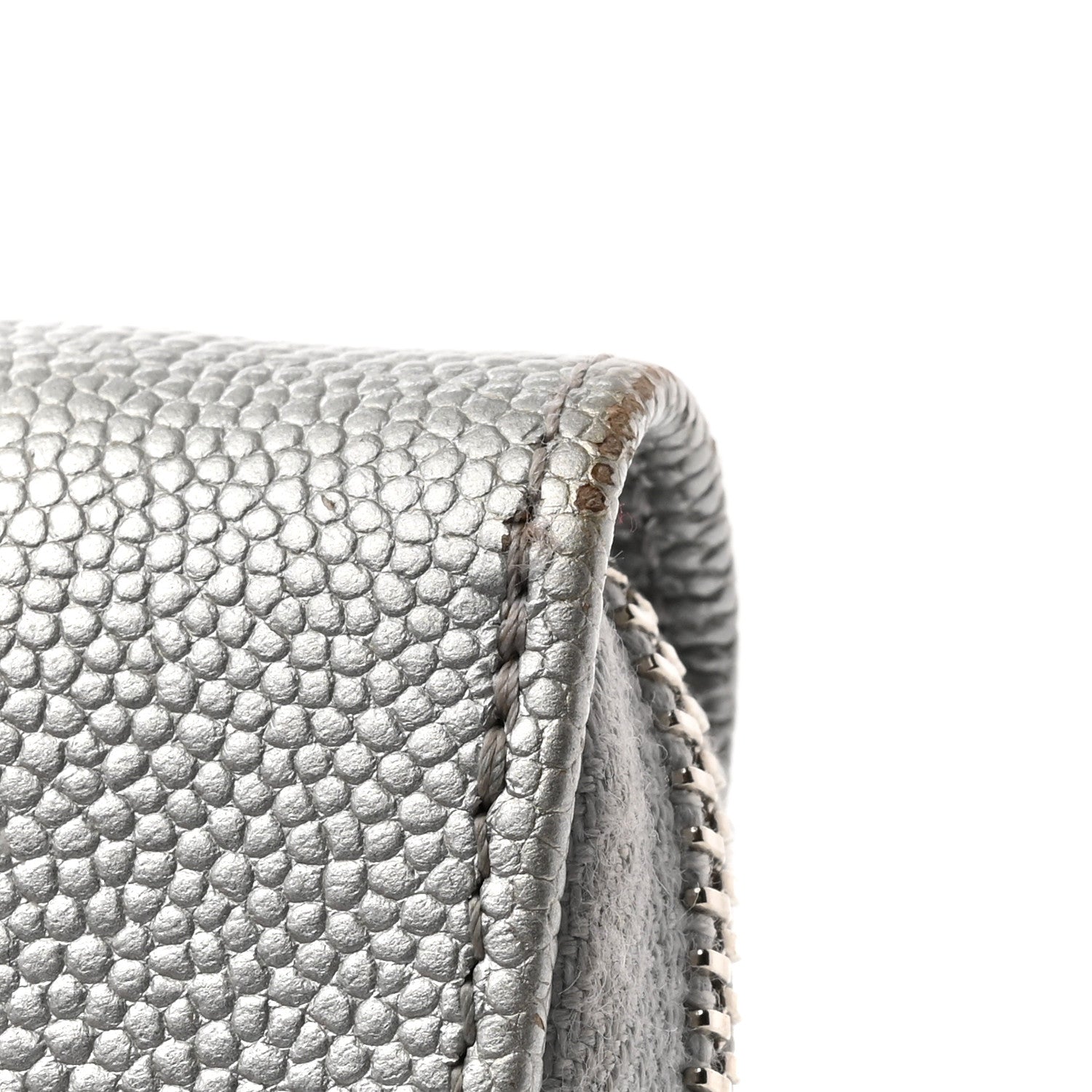 Chanel Metallic Caviar Chevron Quilted Vintage Mademoiselle Zip Coin Purse Silver 9 of 10