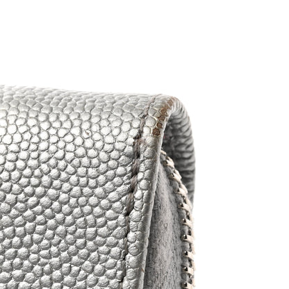 Chanel Metallic Caviar Chevron Quilted Vintage Mademoiselle Zip Coin Purse Silver 9 of 10