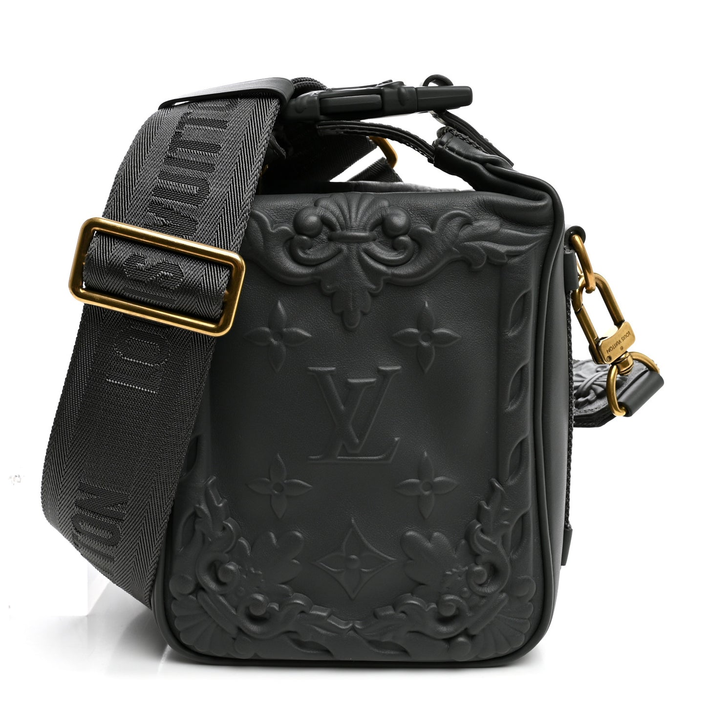 Calfskin Monogram Embossed Cruiser Messenger Dark Shadow Gray