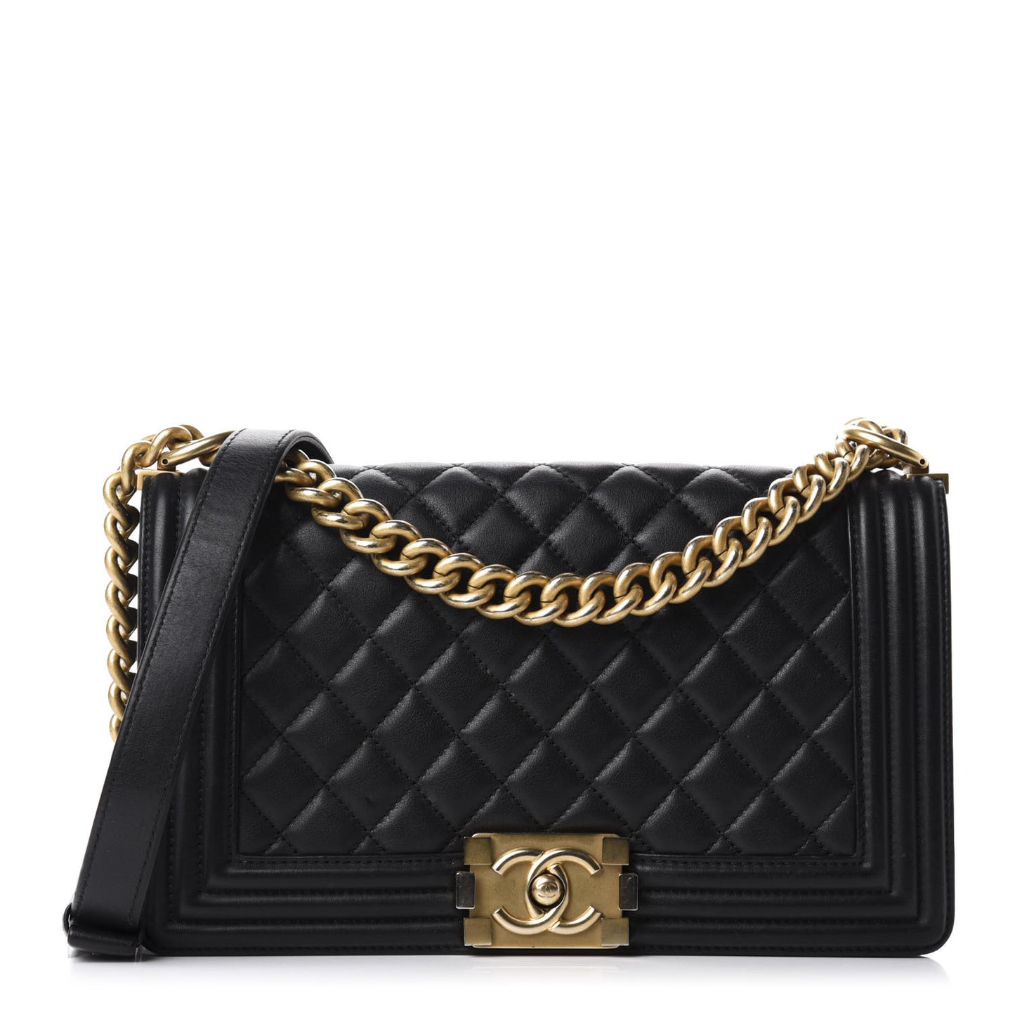 Calfskin Quilted Medium Boy Flap Black