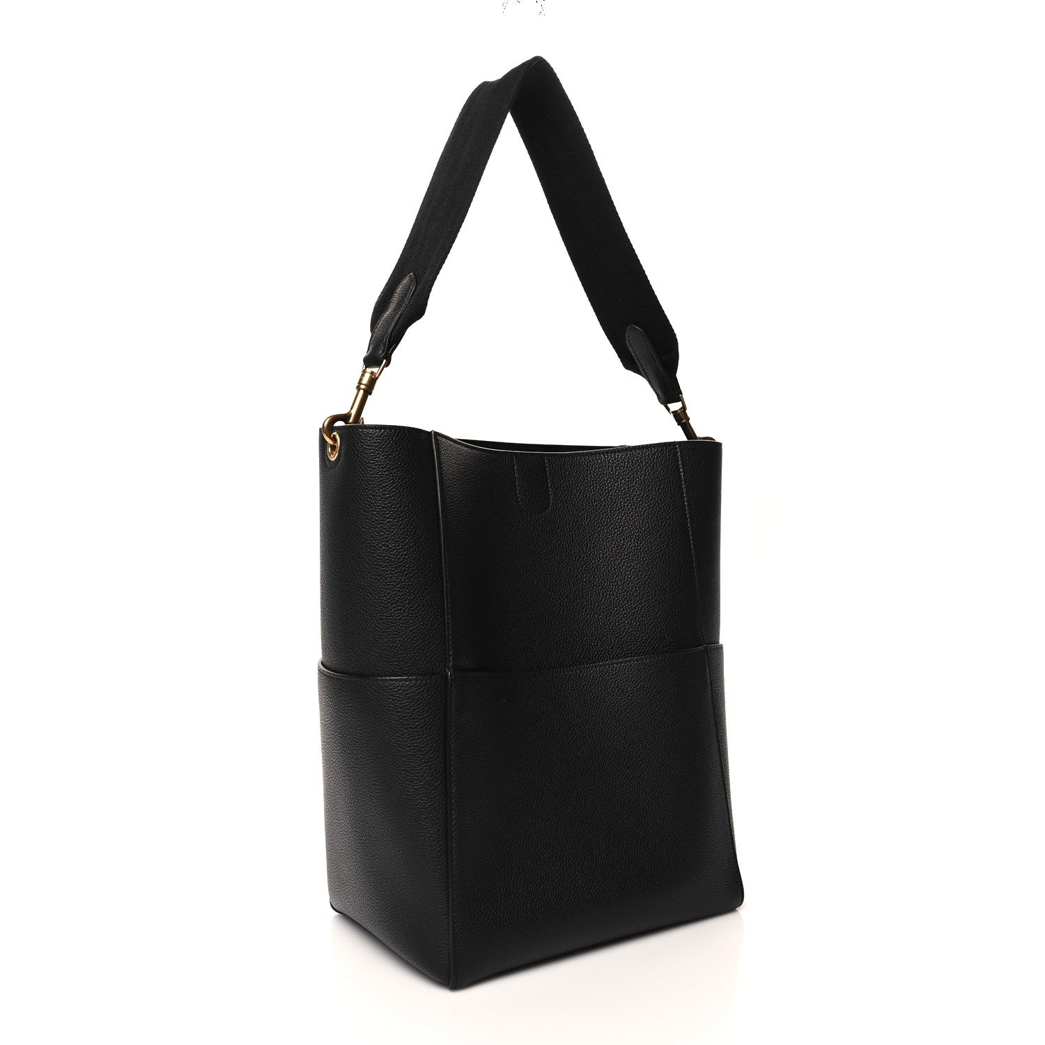 Celine Soft Grained Calfskin Sangle Bucket Bag Black 3 of 11