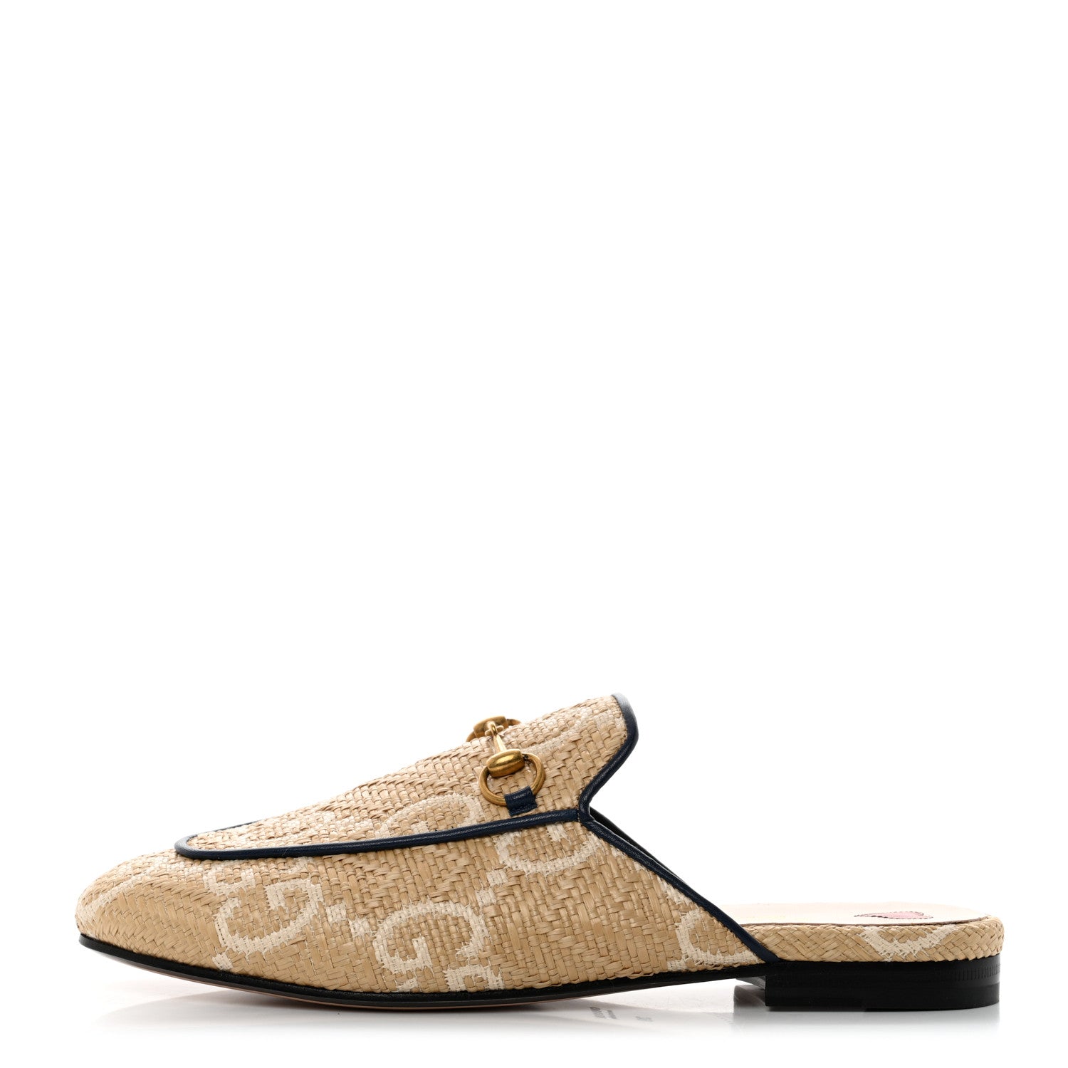 Gucci Raffia Malaga Kid GG Monogram Chevron Horsebit Womens Princetown Slippers 39 Natural Mystic White Blue Agata 1 of 8