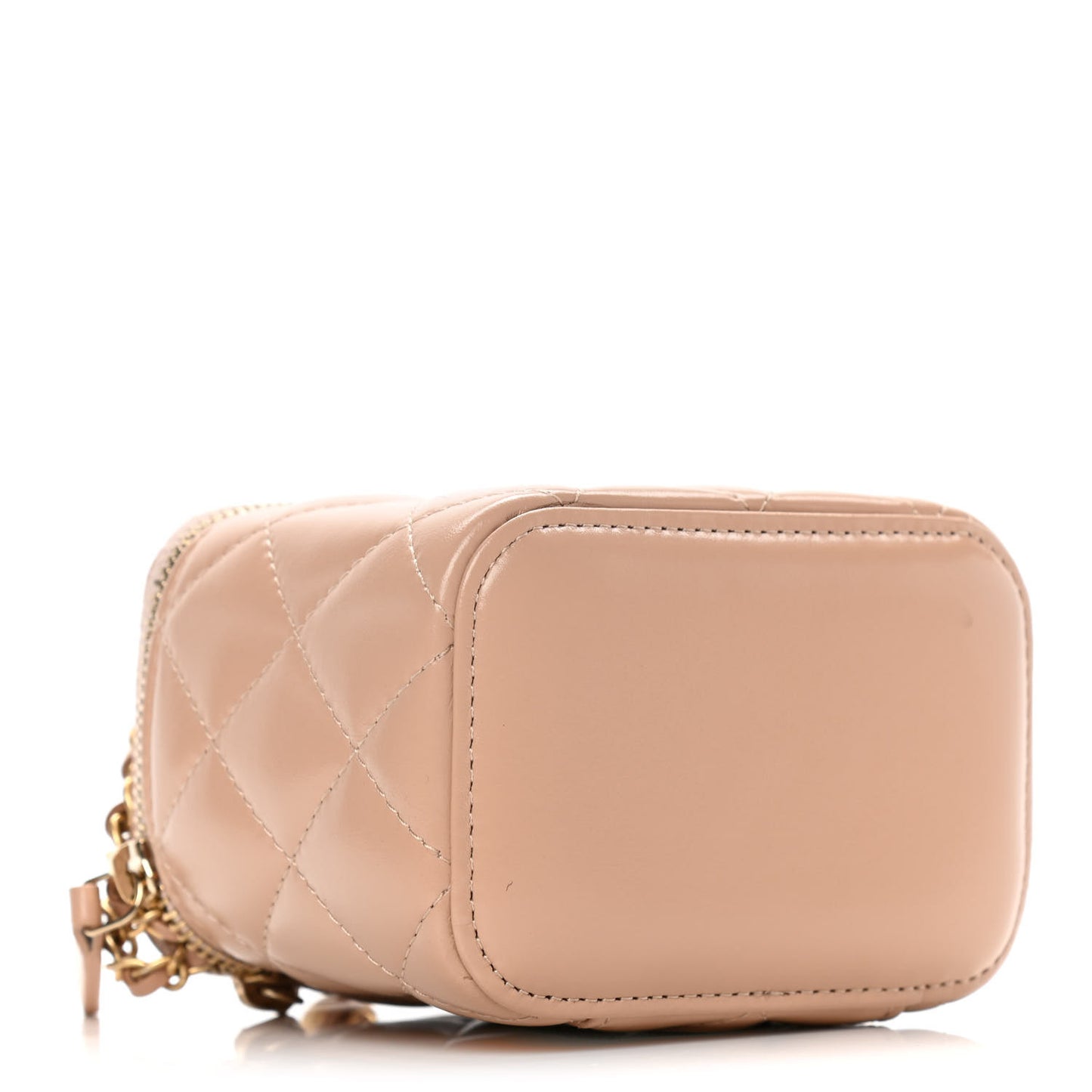 Calfskin Quilted Mini Perfect Fit Vanity Case With Chain Beige
