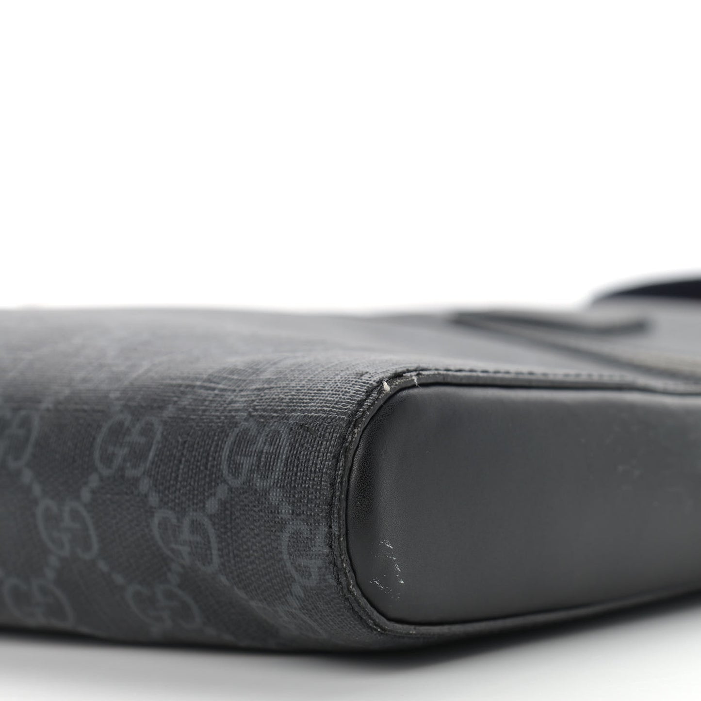 GG Supreme Monogram Appia Calfskin Web Flat Messenger Bag Black Grey