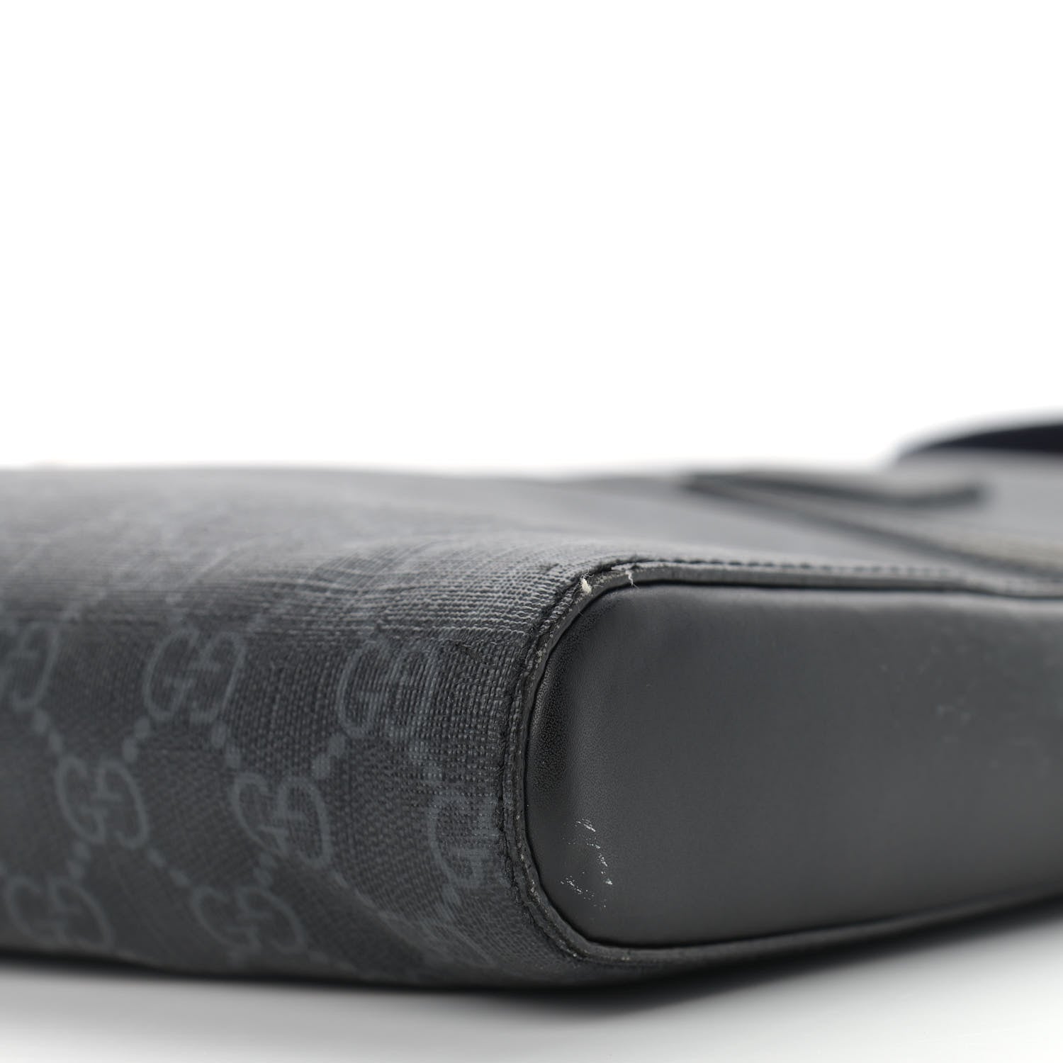 Gucci GG Supreme Monogram Appia Calfskin Web Flat Messenger Bag Black Grey 9 of 10