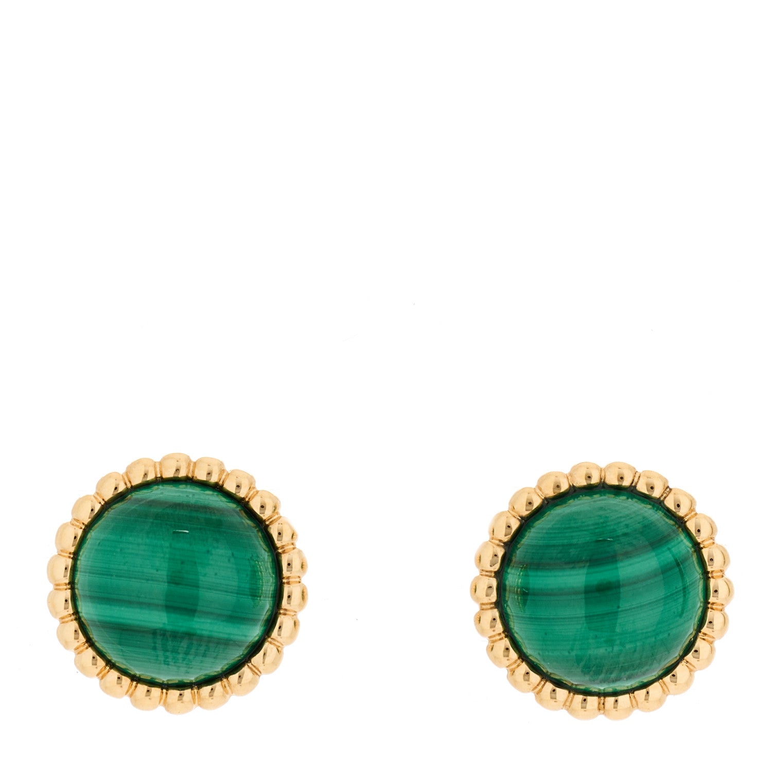 Van Cleef & Arpels 18K Yellow Gold Malachite Perlee Couleurs Earrings 1 of 5