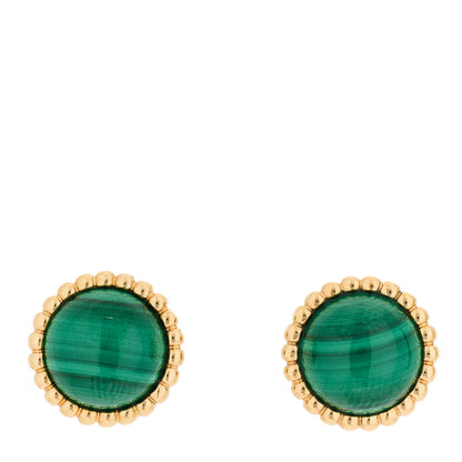 Van Cleef & Arpels 18K Yellow Gold Malachite Perlee Couleurs Earrings 1 of 5