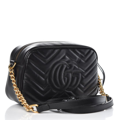 Gucci Calfskin Matelasse Small GG Marmont Chain Shoulder Bag Black 3 of 8