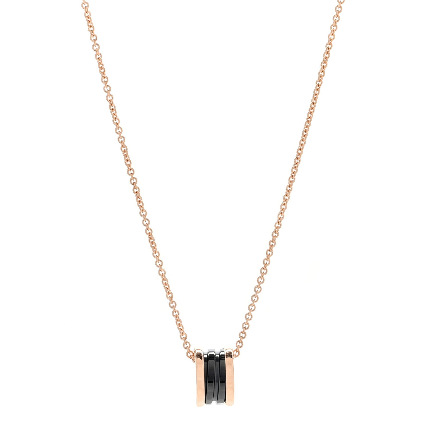 Bulgari 18K Rose Gold Black Ceramic B.Zero1 Pendant Necklace 1 of 3