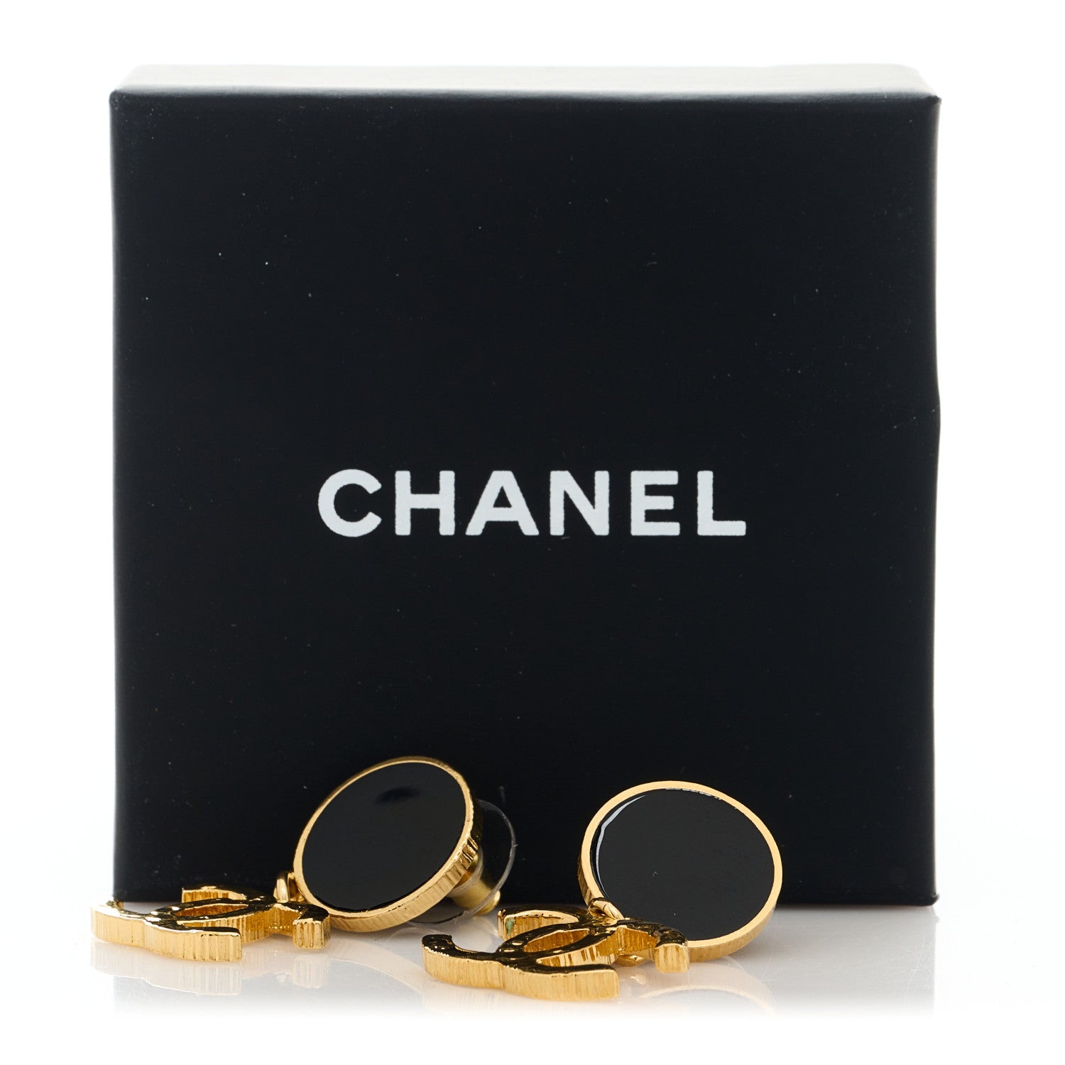 Chanel CC Drop Pendant Earrings Black Gold 2 of 5
