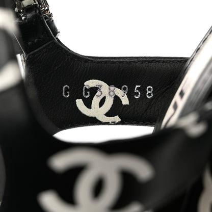 Chanel Printed Lambskin CC Platform Sandals 38 Black White 6 of 9