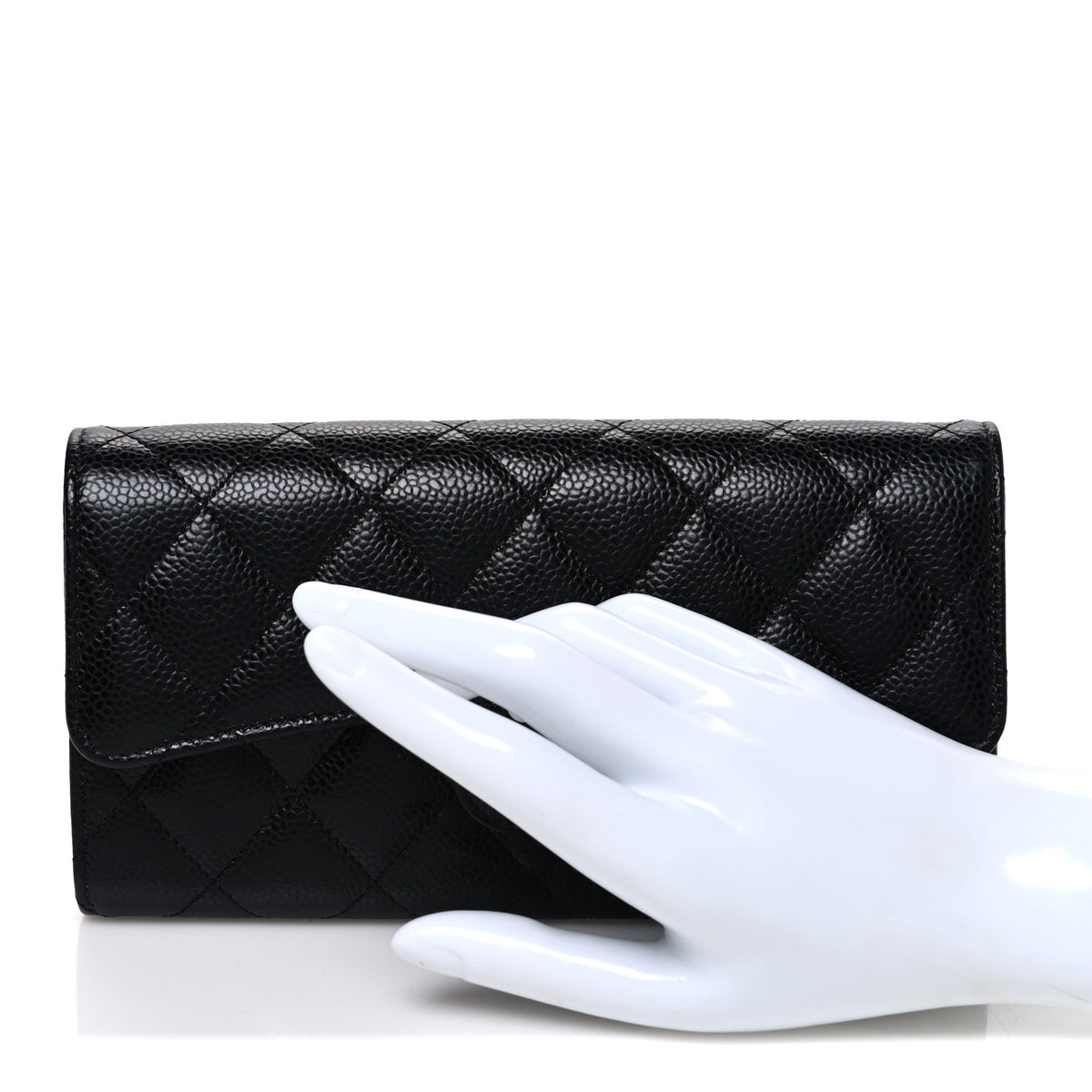 Caviar Quilted Large Gusset Flap Wallet Black