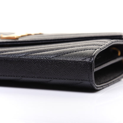 Saint Laurent Grain De Poudre Matelasse Chevron Monogram Chain Wallet Black 7 of 11