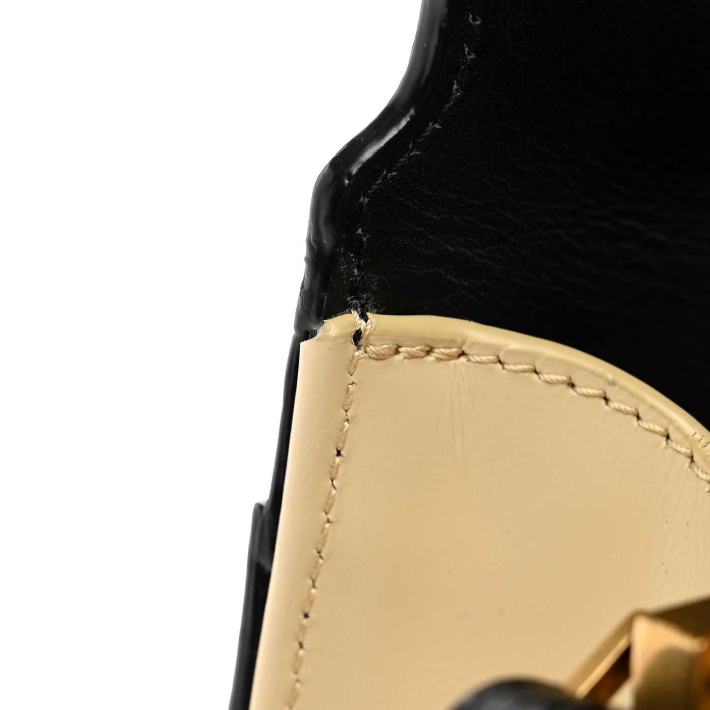 Smooth Shiny Calfskin Medium Classic Monogram Cassandra Top Handle Black Crema Soft