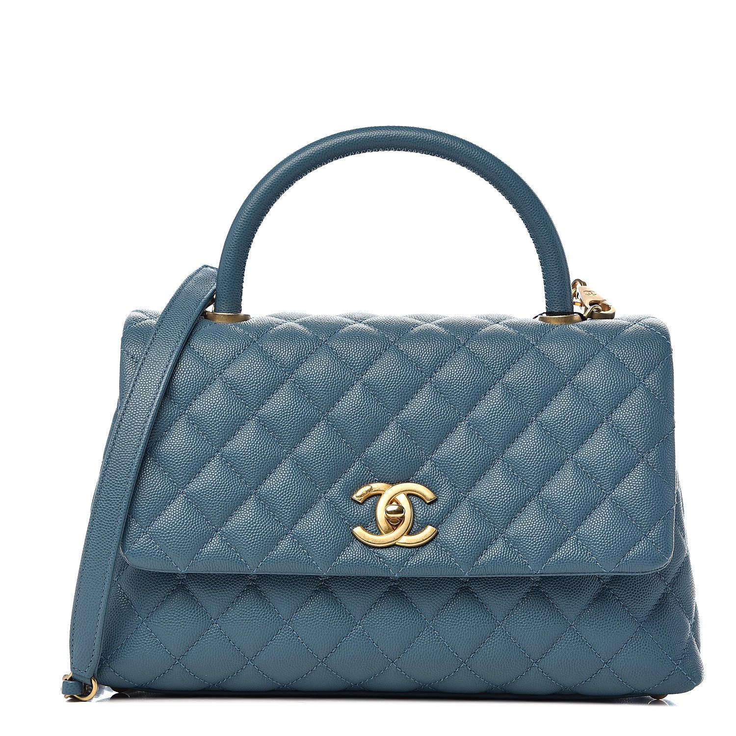 Chanel Caviar Quilted Small Coco Handle Flap Blue 1 of 11