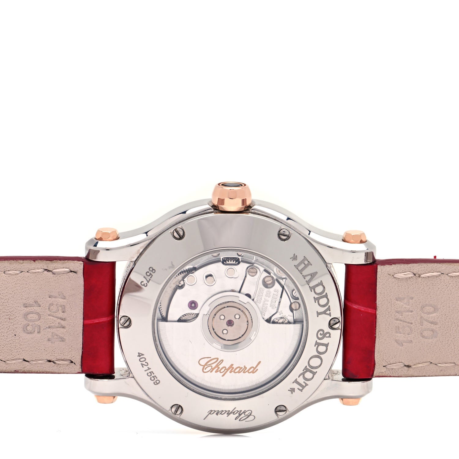 Chopard Stainless Steel 18K Rose Gold Alligator 5 Diamond 30mm Happy Sport Automatic Watch Red 4 of 4