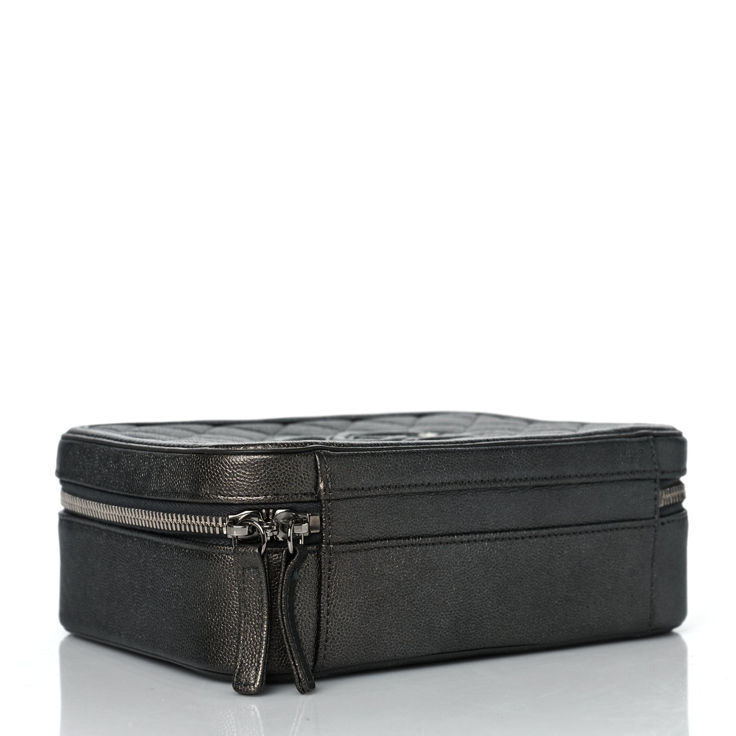 Metallic Caviar Quilted Medium CC Filigree Vanity Case Dark Silver
