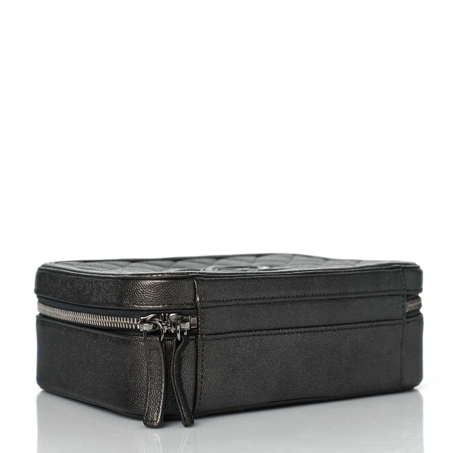 Chanel Metallic Caviar Quilted Medium CC Filigree Vanity Case Dark Silver 4 of 9
