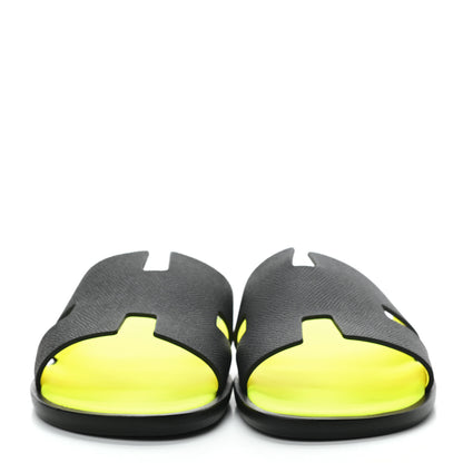 Hermes Epsom Mens Izmir Sandals 39 Black Jaune Fluo 3 of 7