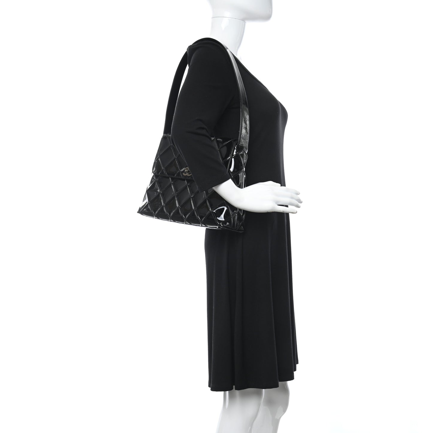 Patent Quilted Shoulder Bag Black