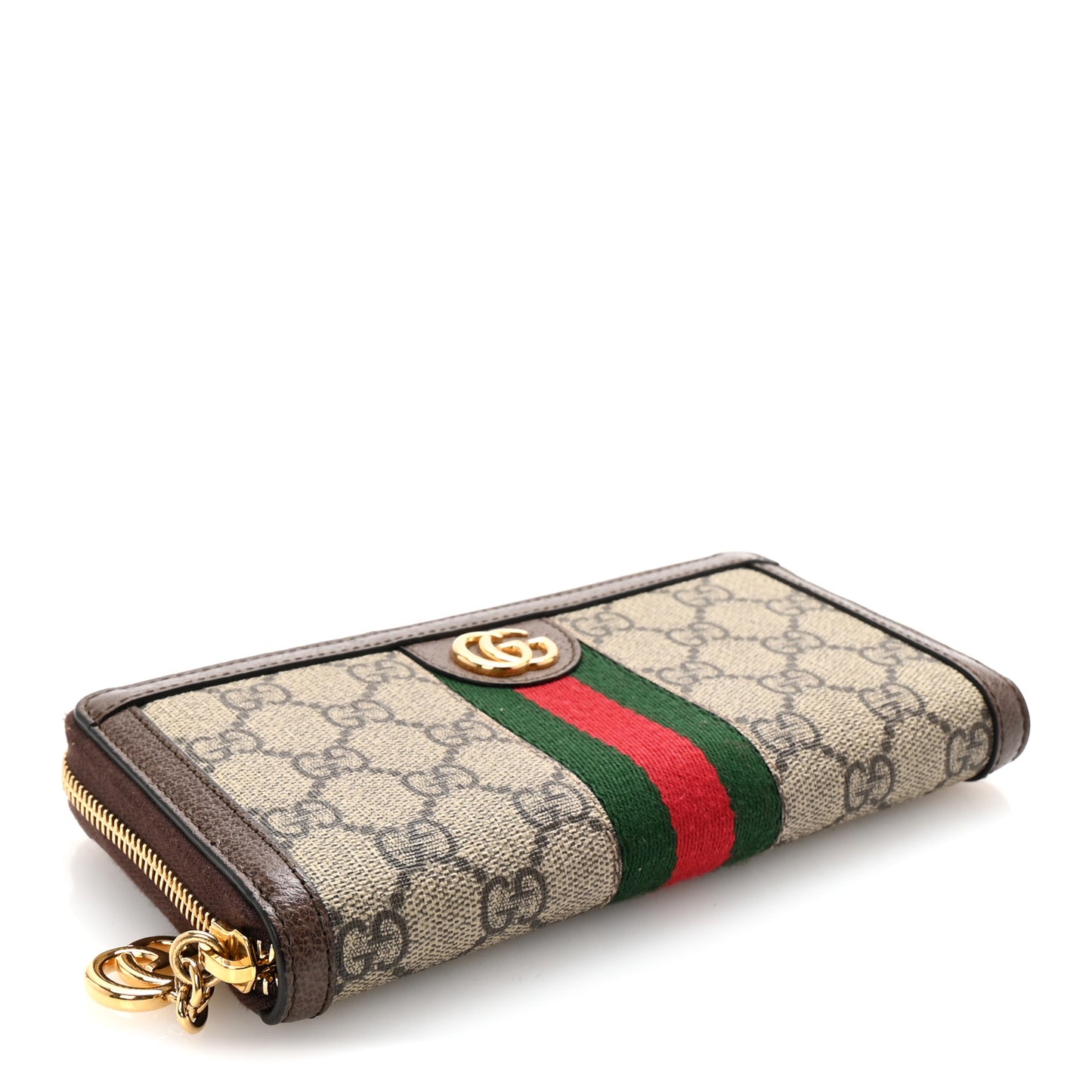 GG Supreme Monogram Web Ophidia Zip Around Wallet Brown
