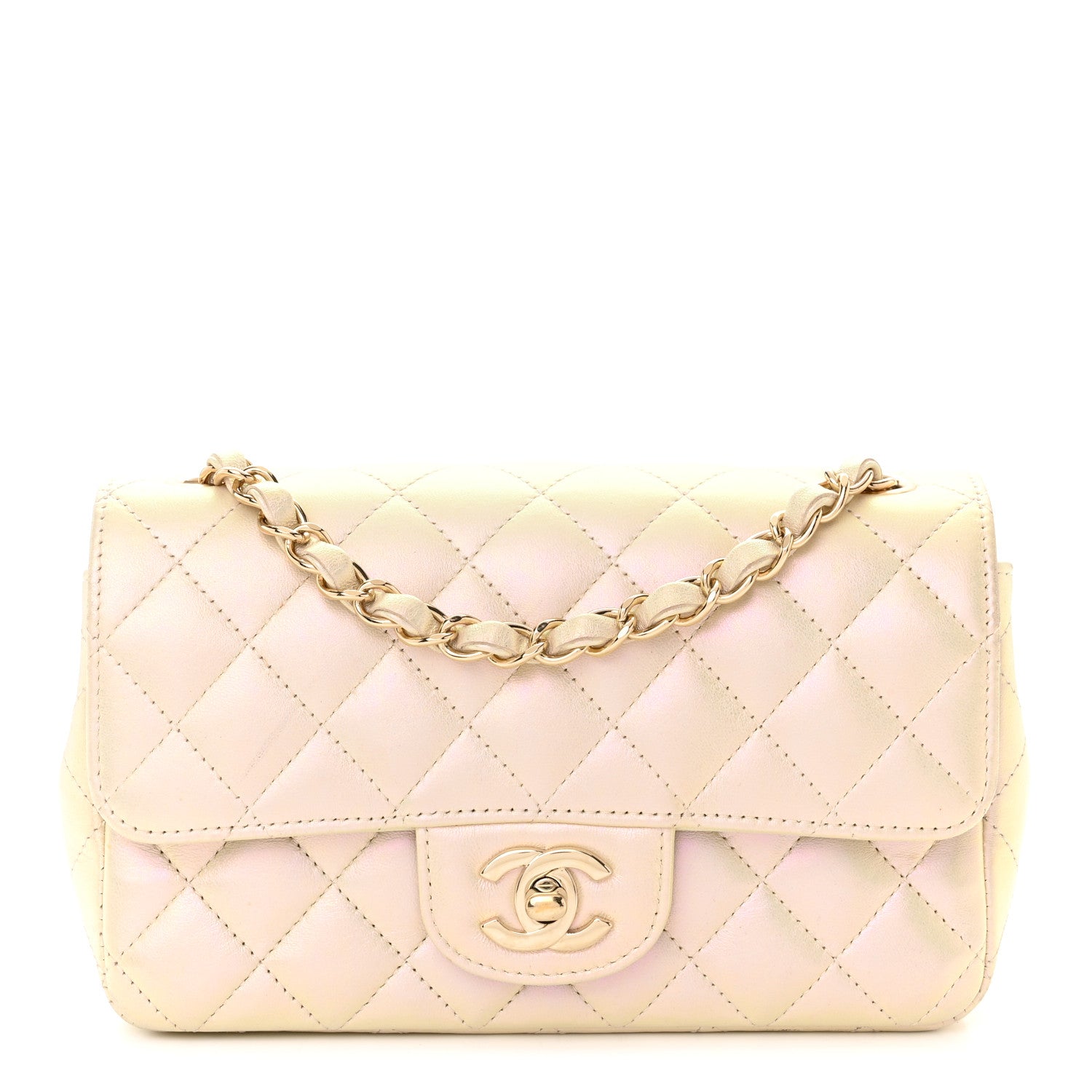 Chanel Iridescent Lambskin Quilted Mini Rectangular Flap Ivory 1 of 13