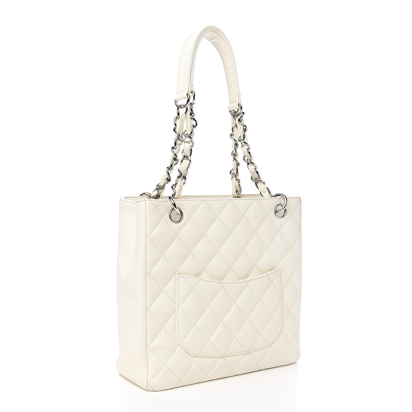 Caviar Quilted Petit Shopping Tote PST White