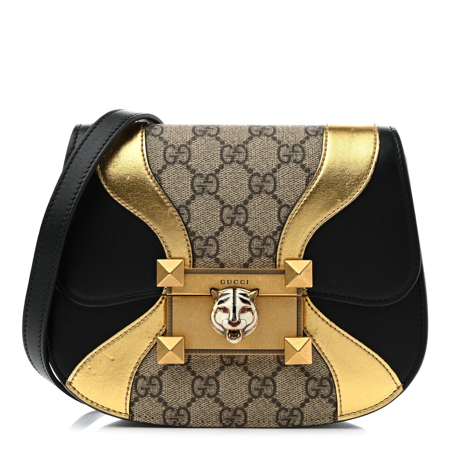 Gucci GG Supreme Monogram Small Osiride Shoulder Bag Black Gold 1 of 13
