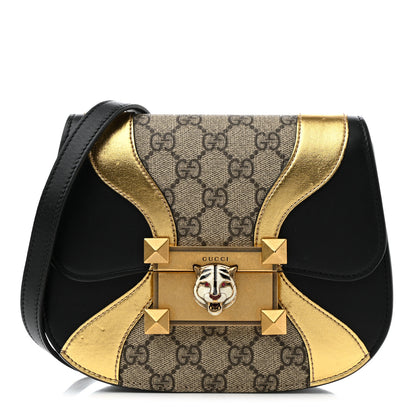 Gucci GG Supreme Monogram Small Osiride Shoulder Bag Black Gold 1 of 13