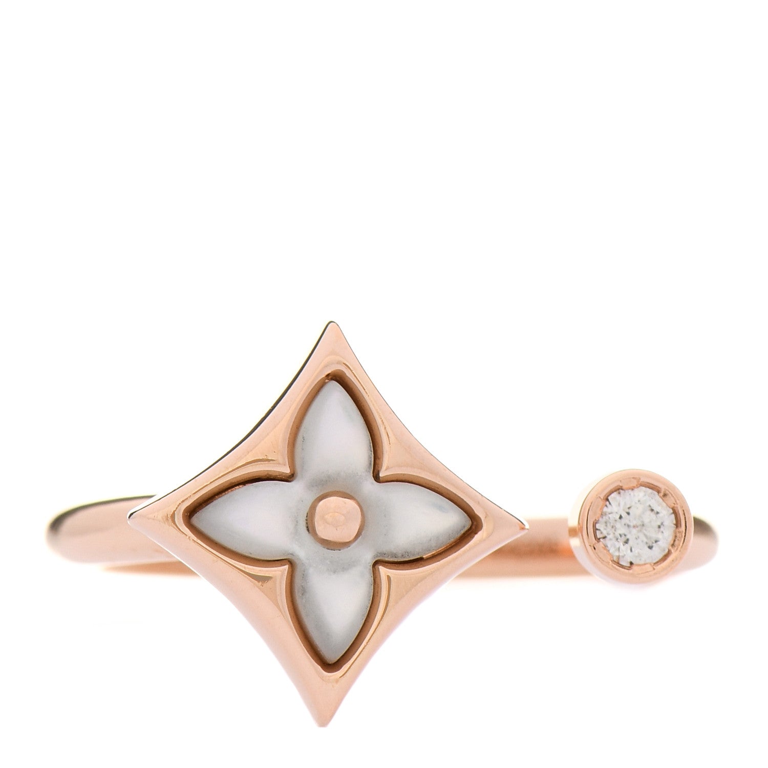 product image of LOUIS VUITTON 18K Pink Gold Diamond Mother of Pearl Mini Color Blossom Star Ring 51 5.75 FASHIONPHILE