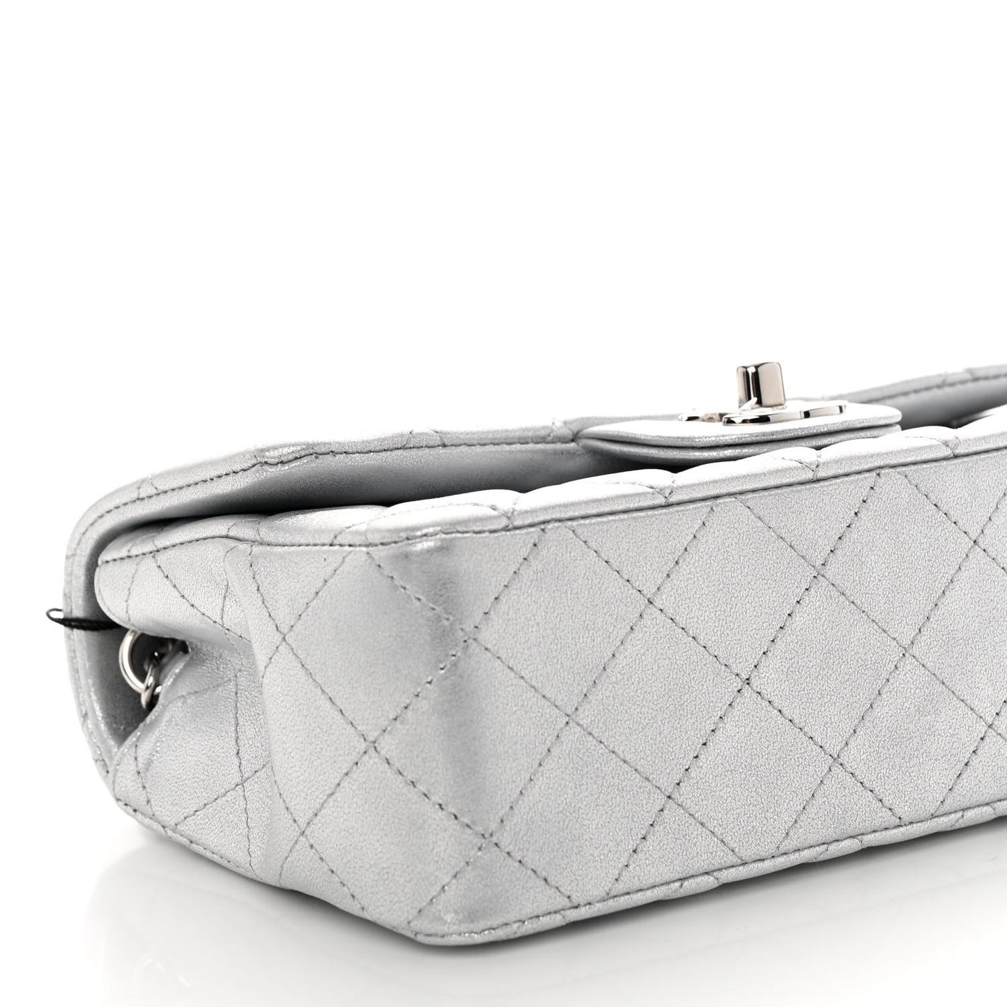 Metallic Lambskin Quilted Mini Rectangular Flap Silver