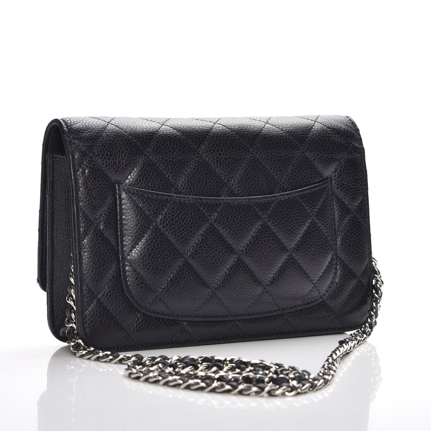 Caviar Quilted Wallet On Chain WOC Navy Blue