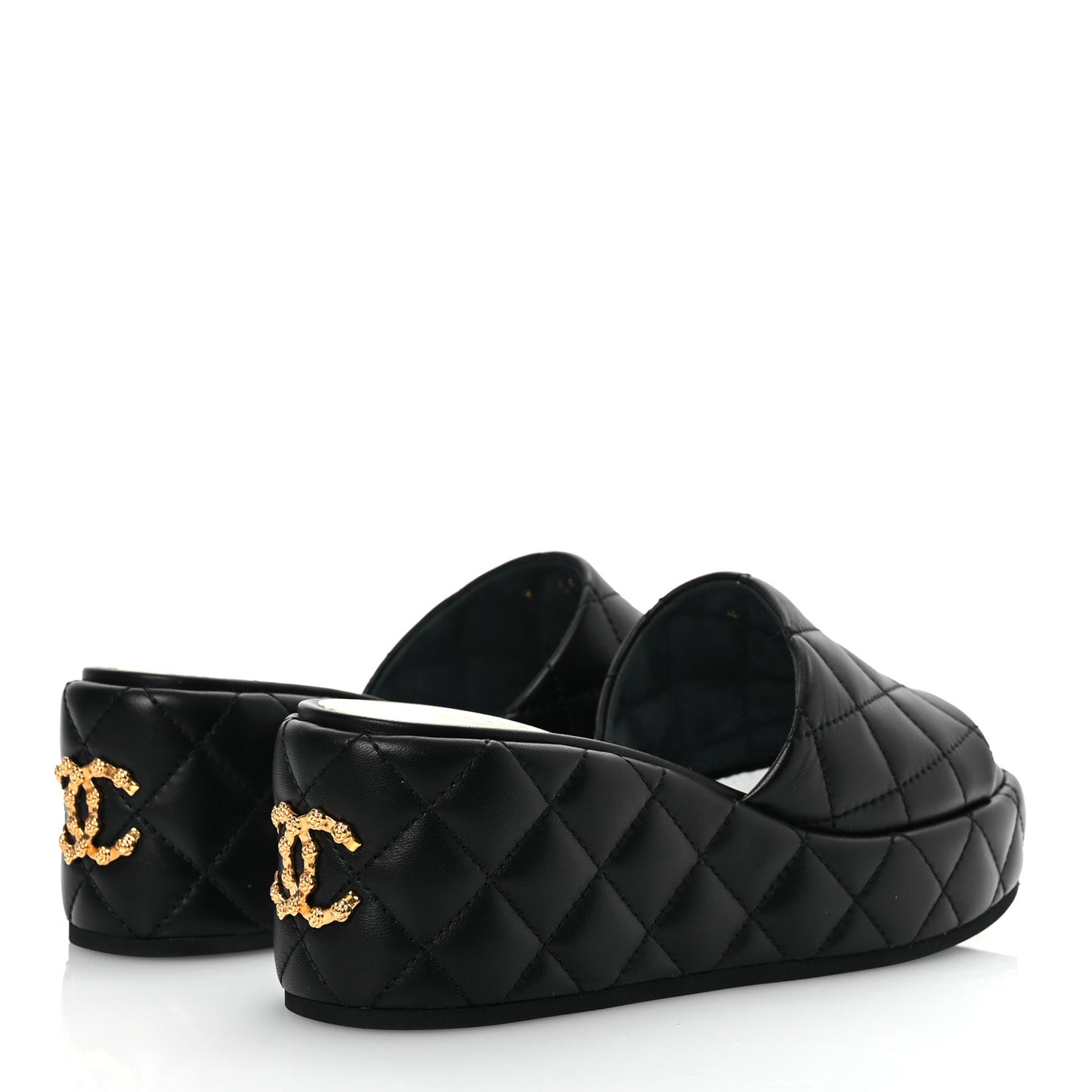 Lambskin Quilted Camelia CC Wedge Sandal Mules 39.5 Black